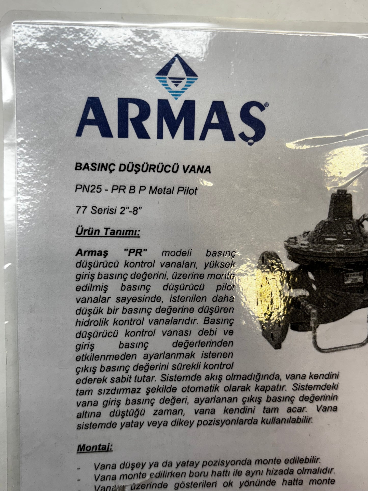 ARMAS PRESSURE REDUCING VALVE PN25 PR B P METAL PILOT 77 SERIES 2”-8”