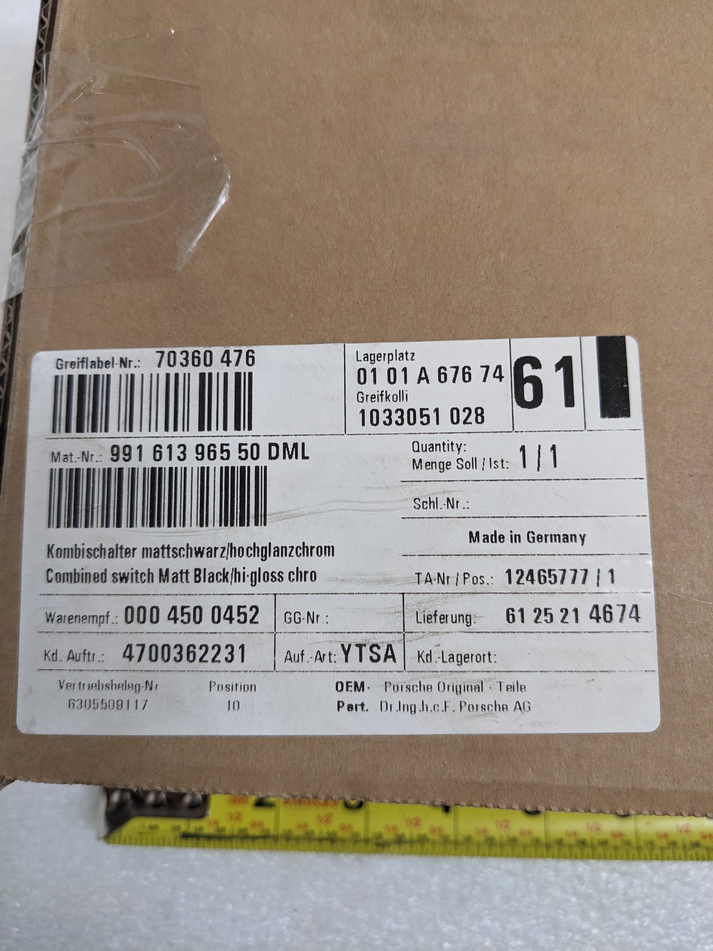 PORSCHE 99161396550DML MULTIPLE SWITCH BLACK FOR 2018 911 GT3 991.2 NEW R23