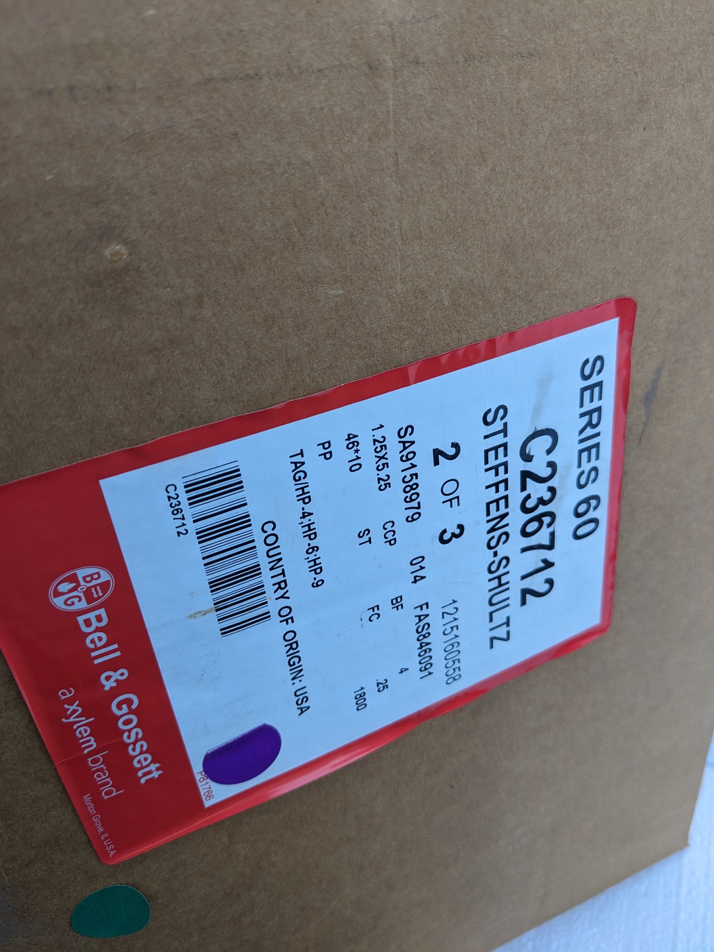 BELL & GOSSETT 172708LF SERIES 60 PUMP BF 1.25X5.25 1/3HP 115/230V NEW S-343