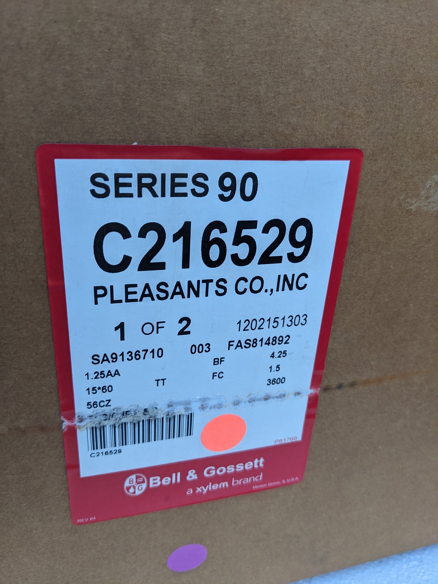 BELL & GOSSETT SERIES 90 PUMP 1.25AA 4.25BF 15GPM 1.5HP 3600RPM 208-230/460V NEW S-343
