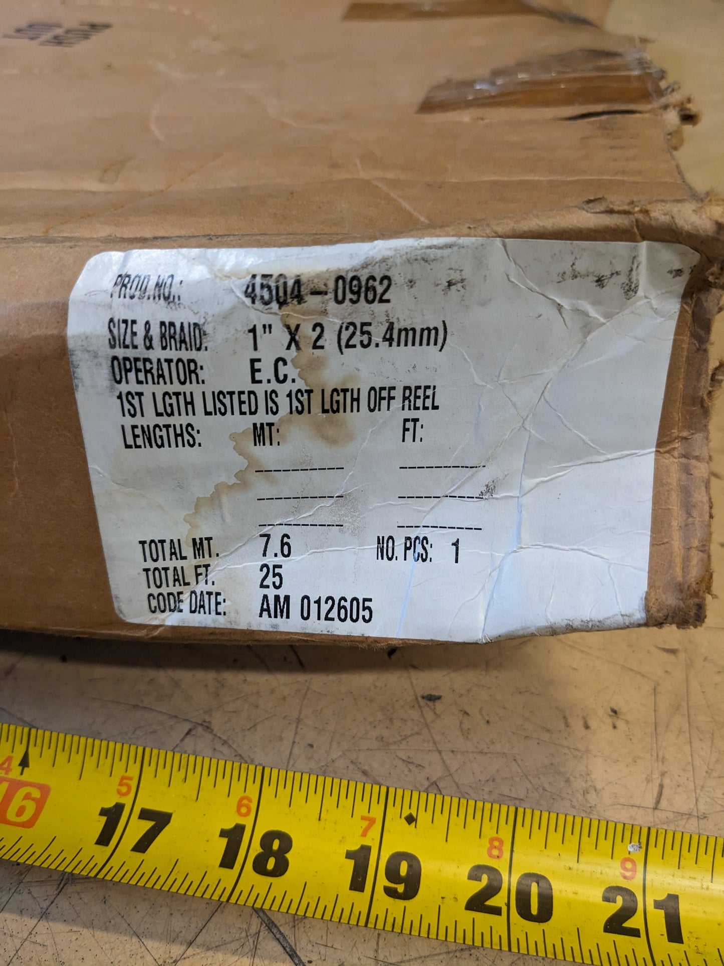 GATES 85578 16GMVX25FT GLOBAL MEGAVAC HYDRAULIC HOSE 25' OAL 1" ID 300 PSI NEW R10