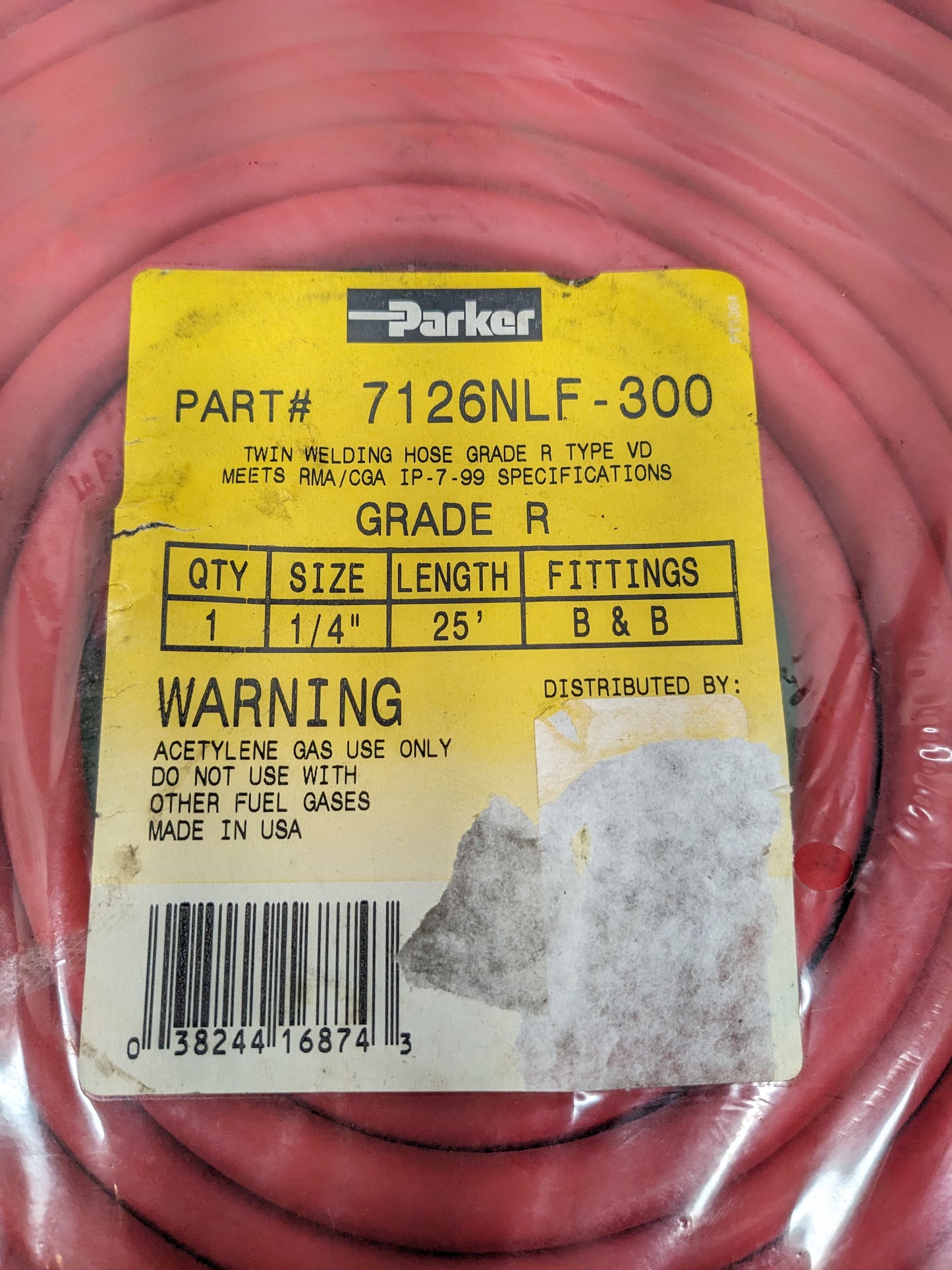 PARKER 7126NLF-300 GRADE R 25' TWIN WELDING HOSE 1/4" ID 200 PSI WP NEW R12