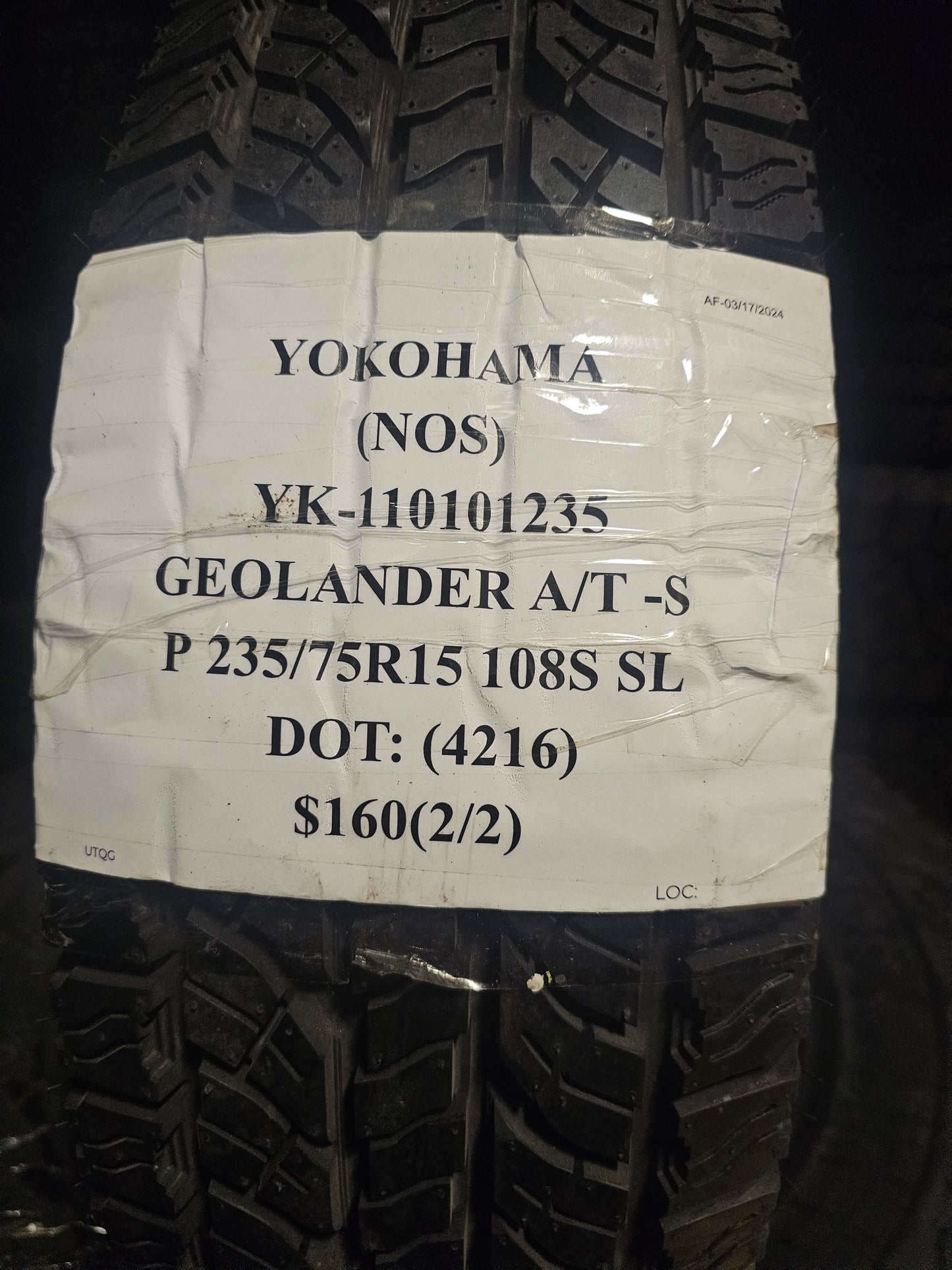 2 NOS YOKOHAMA GEOLANDAR AT-S P 235 75 15 108S SL ALL TERRAIN TIRES 110101235