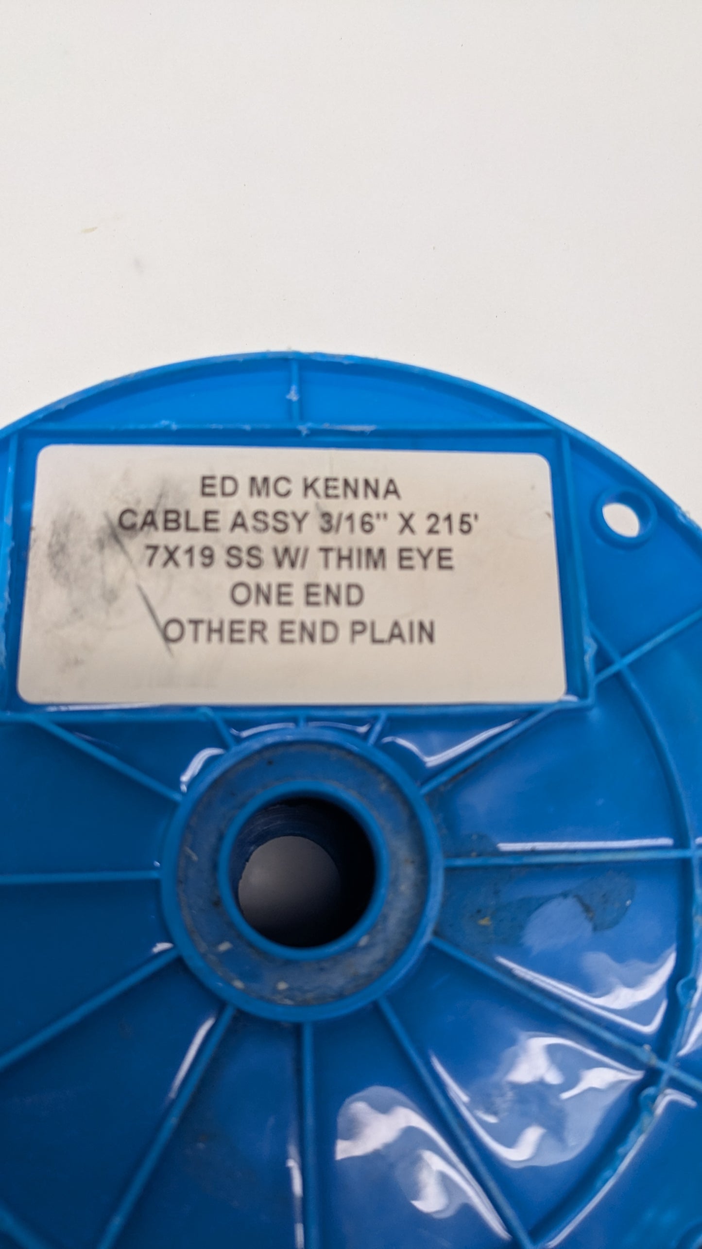 ED MC KENNA 7x19 SS W/ THIM EYE ONE END OTHER END PLAIN CABLE ASSY 3/16" X 215'