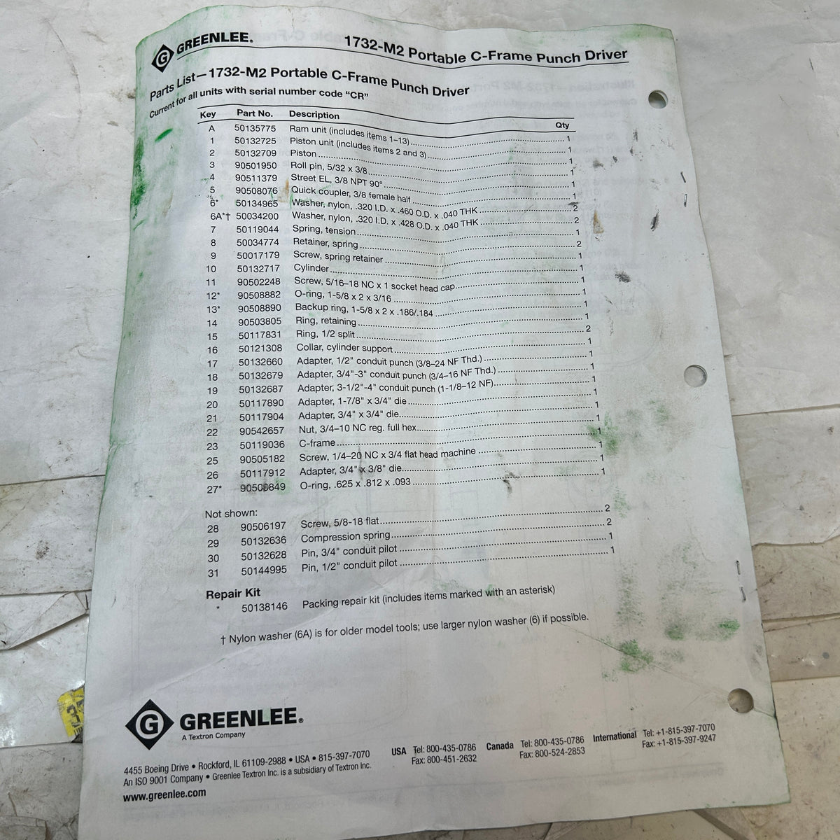 GREENLEE HYDRUALIC C-FRAME KIT W. HAND PUMP  1732M2