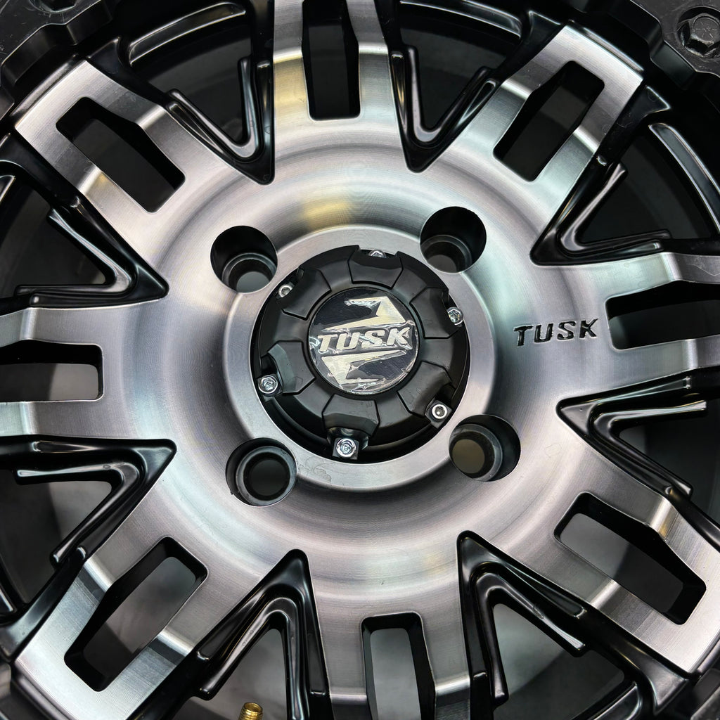 2 TUSK TETON BEADLOCK ATV UTV GUN METAL/BLACK WHEELS 14X7 4/114.3 ET+30