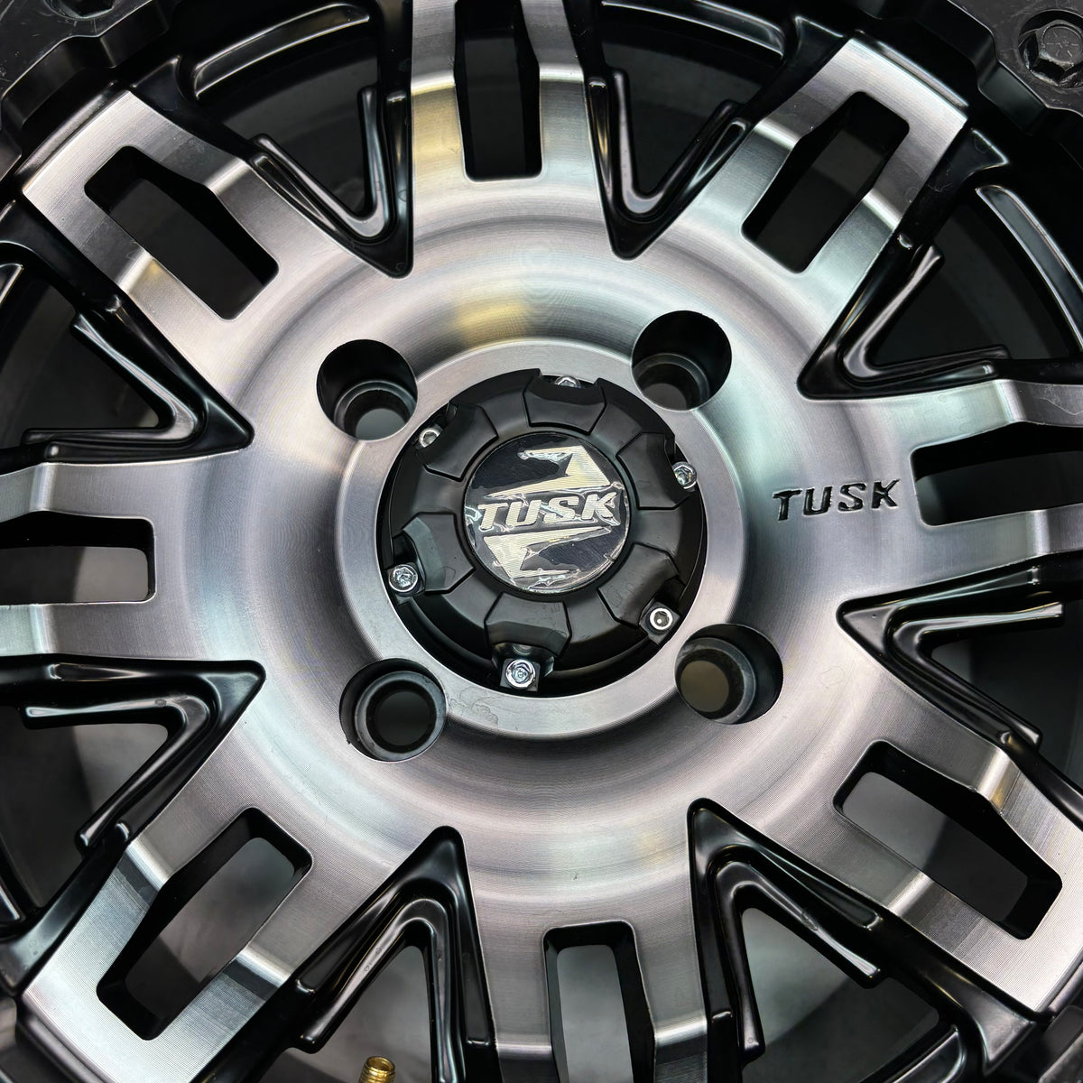 2 TUSK TETON BEADLOCK ATV UTV GUN METAL/BLACK WHEELS 14X7 4/114.3 ET+30
