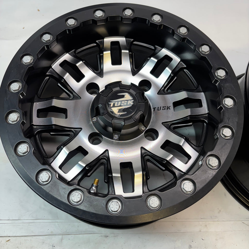 4 TUSK TETON BEADLOCK ATV UTV MACHINED/BLACK WHEELS 14X7 4/139.7 ET+5