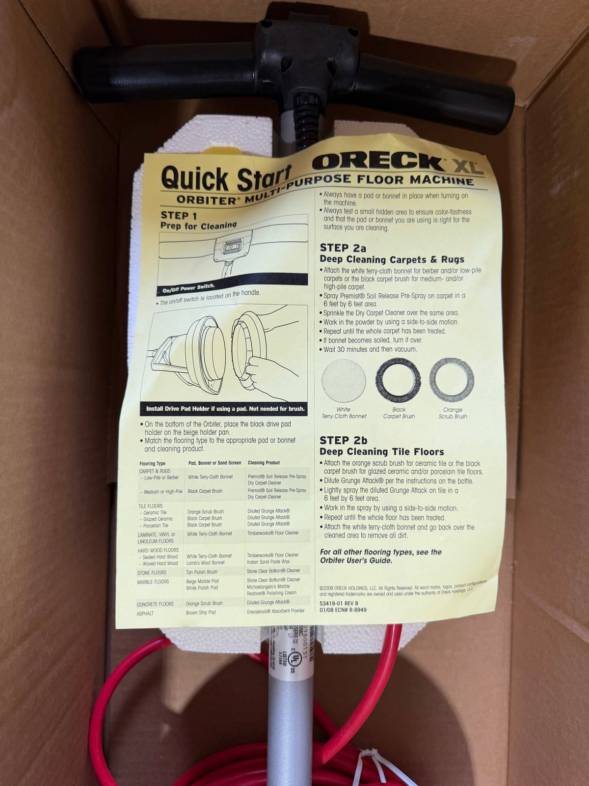 ORECK COMMERCIAL ORBITER HARD FLOOR CLEANER MACHINE GRAY/RED ORB550MC