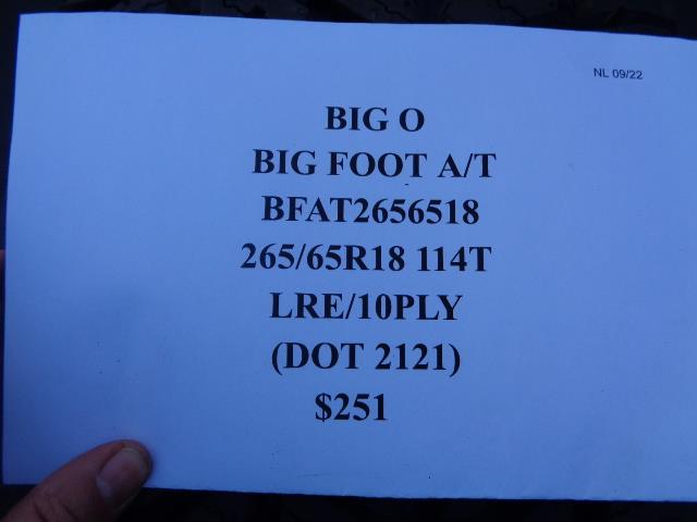 1 NEW BIG O TIRES BIG FOOT A/T 265 65 18 114T BFAT2656518 SU16