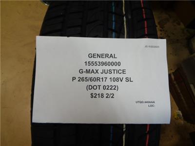 2 GENERAL G-MAX JUSTICE P 265 60R17 108V SL TIRES 15553960000 BQ4