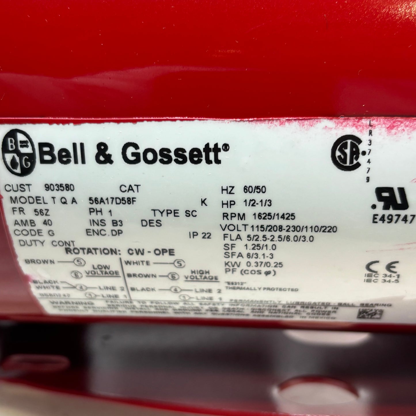 BELL AND GOSSETT SERIES 60 PUMP 610S 1/2HP 610S 2X5-1/4 MAINTANACE FREE PUMP 172717LF