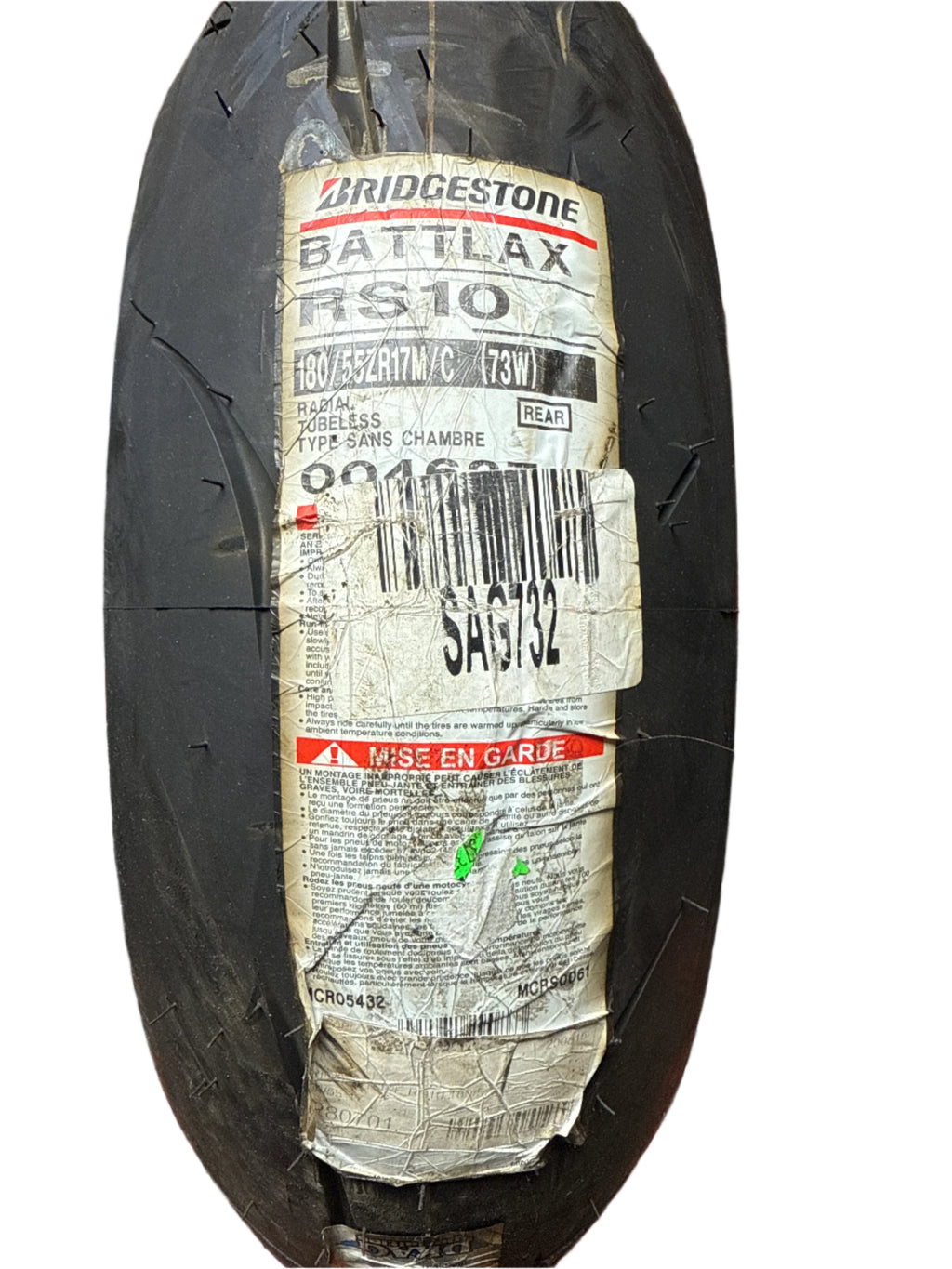 NOS BRIDGESTONE BATTLAX RACING STREET RS10 180 55 17 73W REAR MOTORCYCLE TIRE 004637