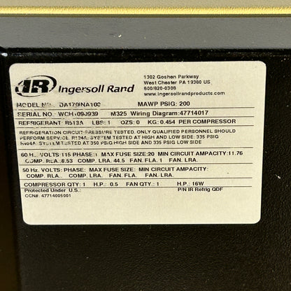 INGERSOLL RAND DA170INA100 REFRIGERATED AIR DRYER 47714005001