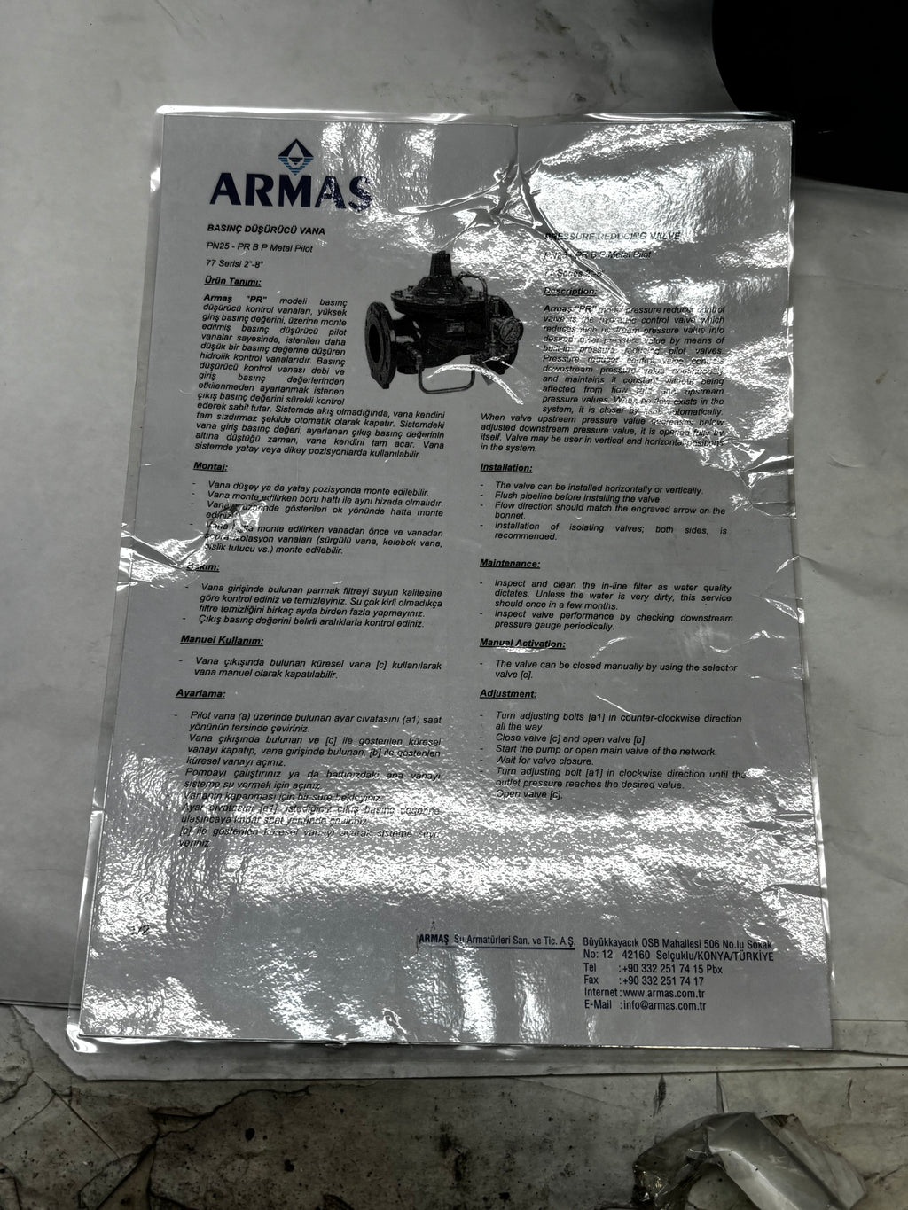 ARMAS PRESSURE REDUCING VALVE PN25 PR B P METAL PILOT 77 SERIES 2”-8”
