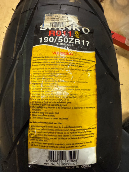 SHINKO 011 VERGE 190 50 17 73W REAR MOTORCYCE TIRE 87-4094