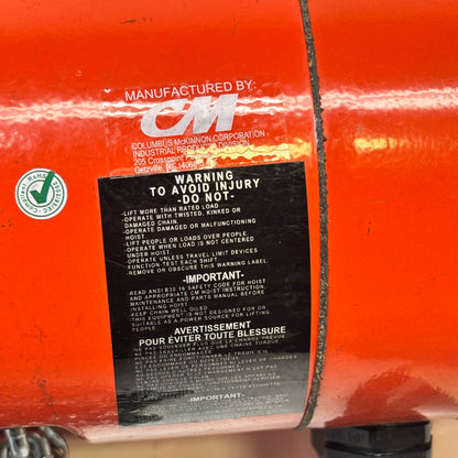 CM LODESTAR MODEL F 1/2-TON 16FPM 115V-1-60 10FT LIFT HEIGHT ELECTRIC CHAIN HOIST 2752NH-SH