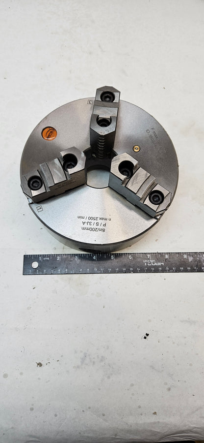 Hertel Manual Lathe Chuck: 8", 3 Jaws, Self-Centering 1808/40063