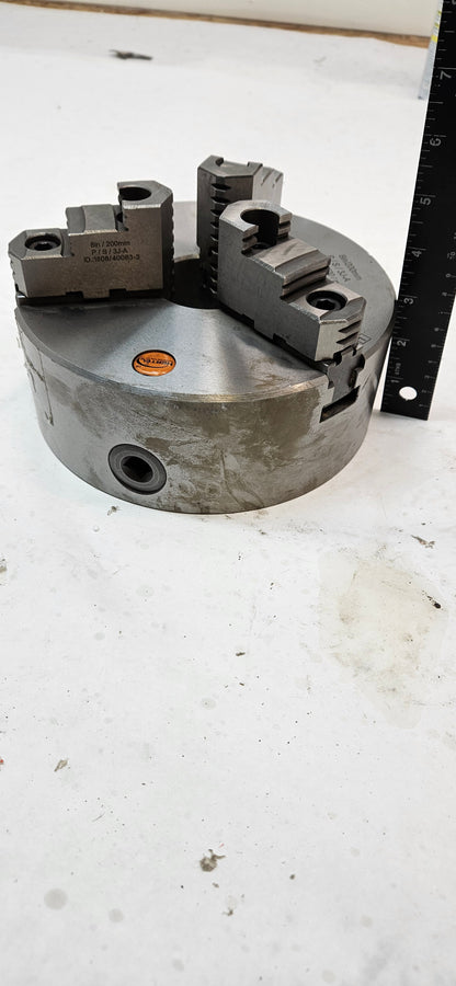 Hertel Manual Lathe Chuck: 8", 3 Jaws, Self-Centering 1808/40063