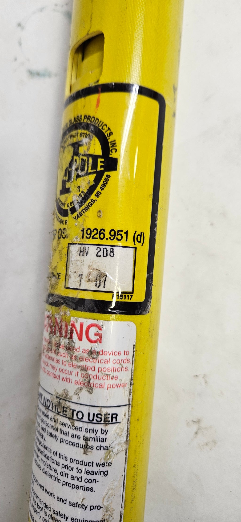 HASTINGS HV-208 TEL-O-POLE HOT STICK 92 INCHES (MISSING PROBE)