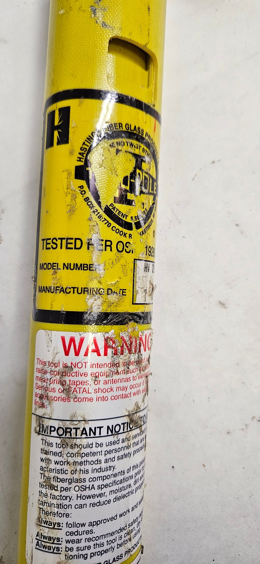 HASTINGS HV-208 TEL-O-POLE HOT STICK 92 INCHES (MISSING PROBE)