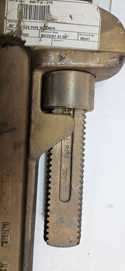 AMPCO SAFETY TOOLS BRONZE PIPE WRENCH, NON-SPARKING, NON-MAGNETIC, CORROSION RESISTANT, 48" OAL W-216