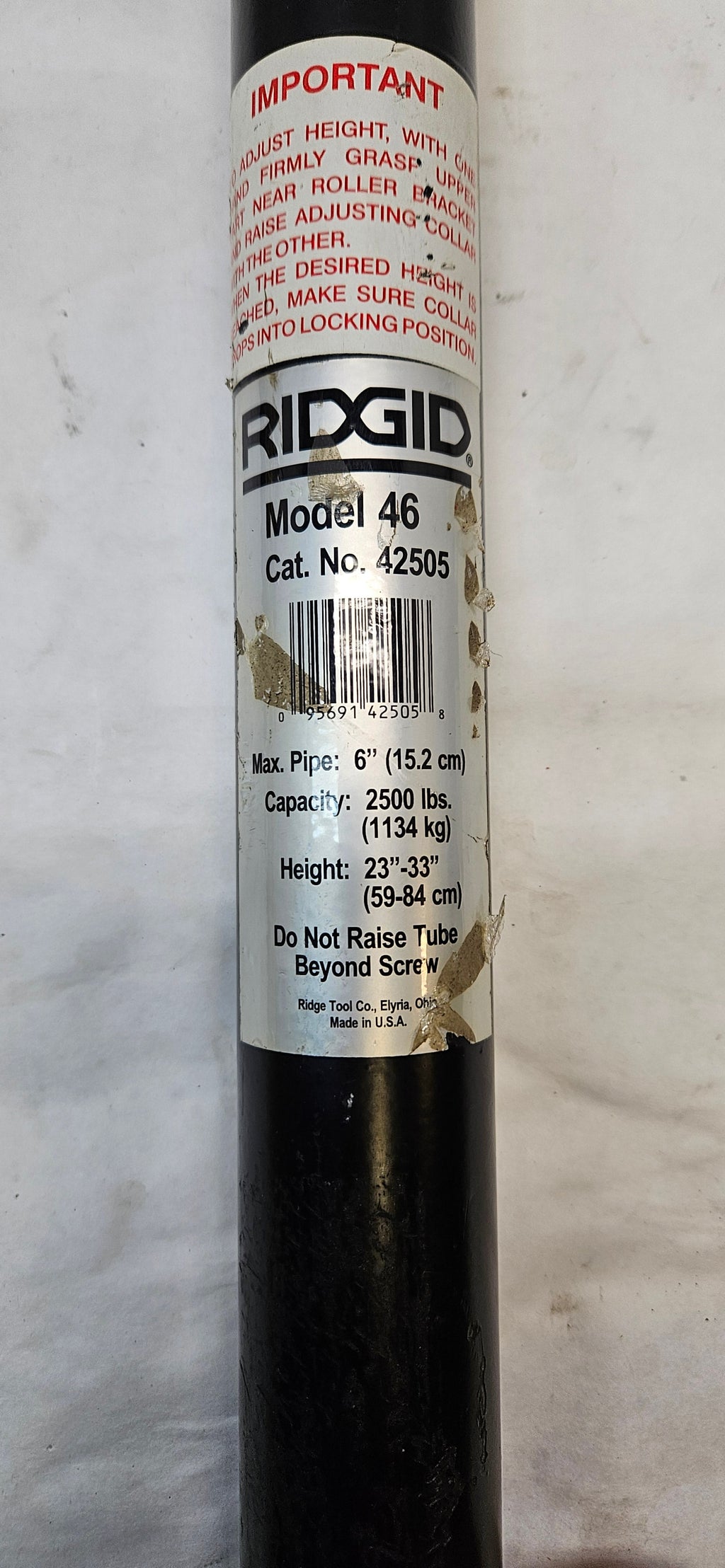 RIDGID MODEL 46 42505 ADJUSTABLE PIPE SUPPORT (DOESN'T INCLUDE BASE) B
