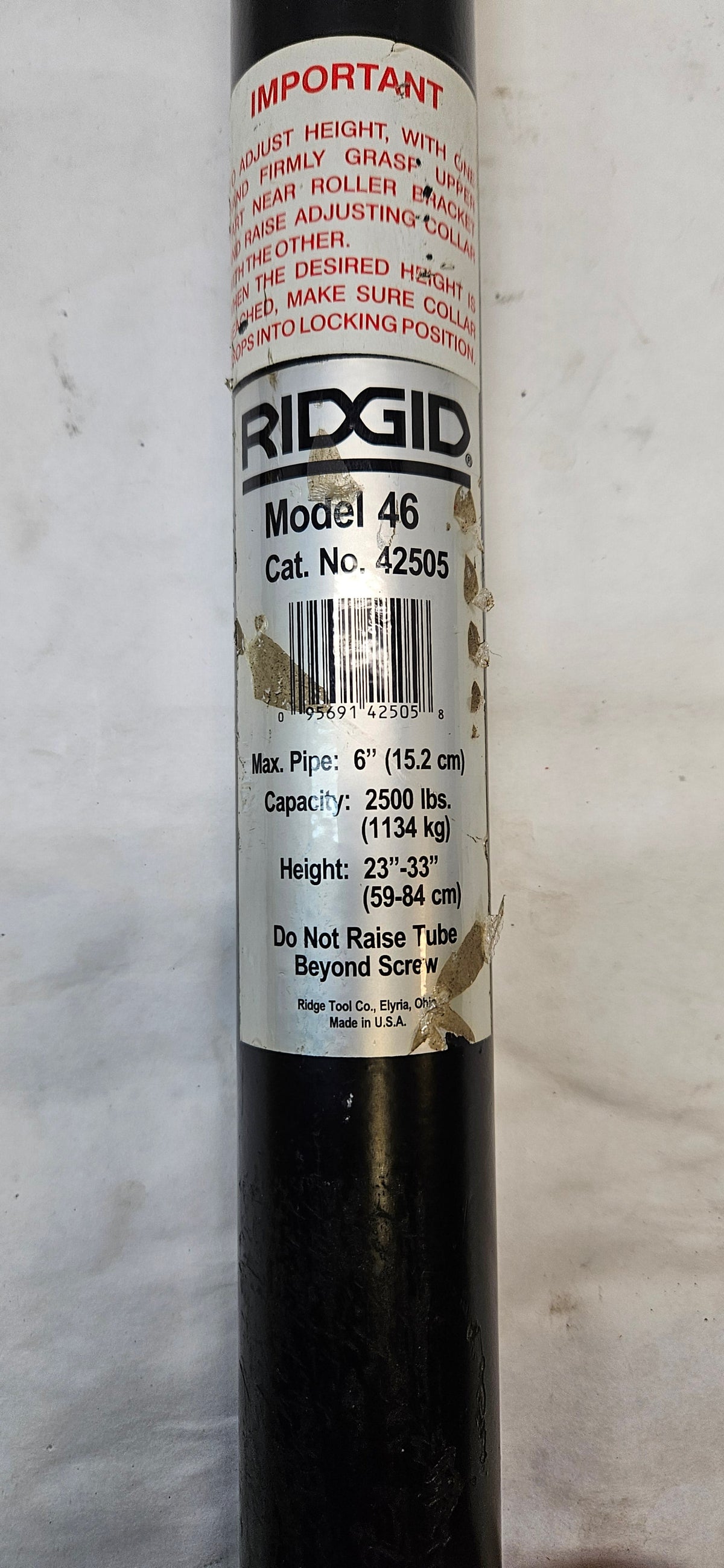 RIDGID MODEL 46 42505 ADJUSTABLE PIPE SUPPORT (DOESN'T INCLUDE BASE) B