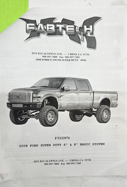FABTECH FTS22076 2008 FORD SUPER DUTY 6" & 8" BASIC SYSTEM