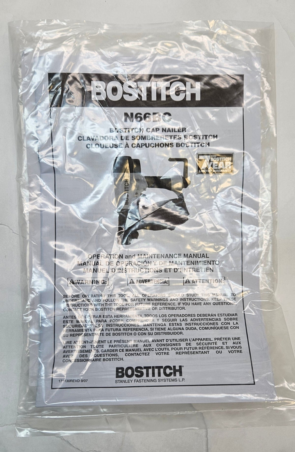 BOSTITCH N66BC-1 PNEUMATIC CAP NAILER, 300 MAGAZINE, 15 DEG COLLATION 1-1/4" TO 2-1/2" 70 - 120PSI