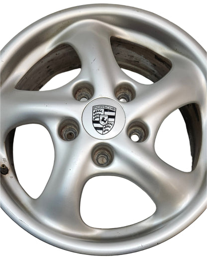 PORSCHE SET 99636212400 TWO FRONT WHEELS 7X17 ET 55 AND TWO REAR WHEELS 9X17 ET 55, FITS 911, BOXSTER 1997-2005