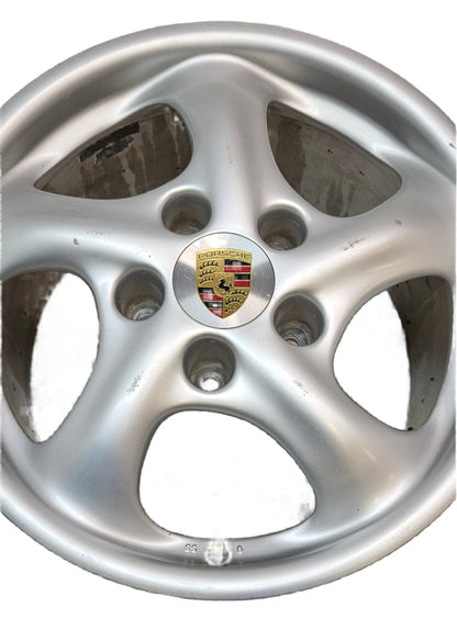 PORSCHE SET 99636212400 TWO FRONT WHEELS 7X17 ET 55 AND TWO REAR WHEELS 9X17 ET 55, FITS 911, BOXSTER 1997-2005