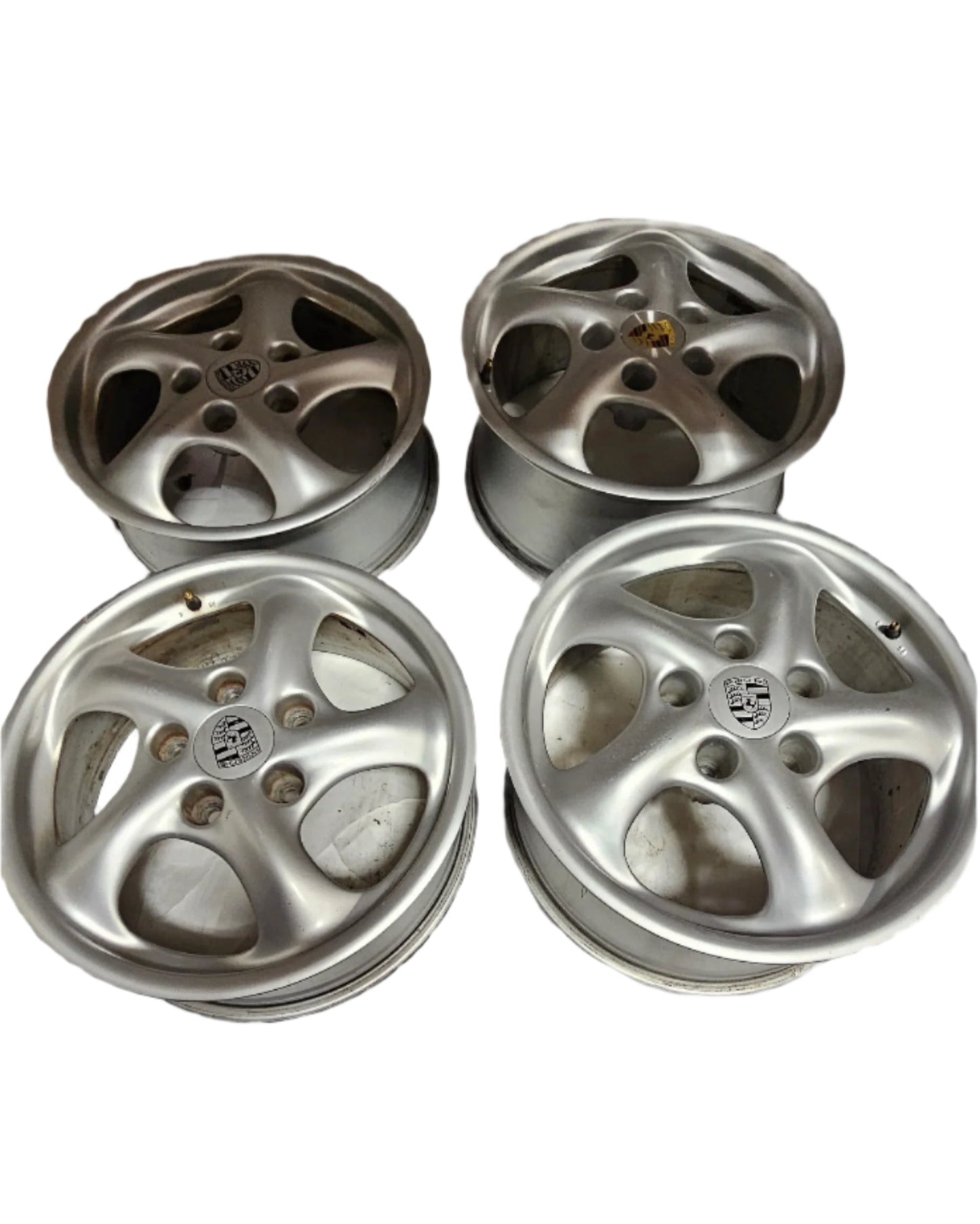 PORSCHE SET 99636212400 TWO FRONT WHEELS 7X17 ET 55 AND TWO REAR WHEELS 9X17 ET 55, FITS 911, BOXSTER 1997-2005