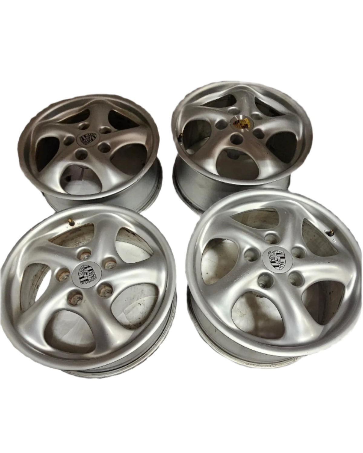 PORSCHE SET 99636212400 TWO FRONT WHEELS 7X17 ET 55 AND TWO REAR WHEELS 9X17 ET 55, FITS 911, BOXSTER 1997-2005