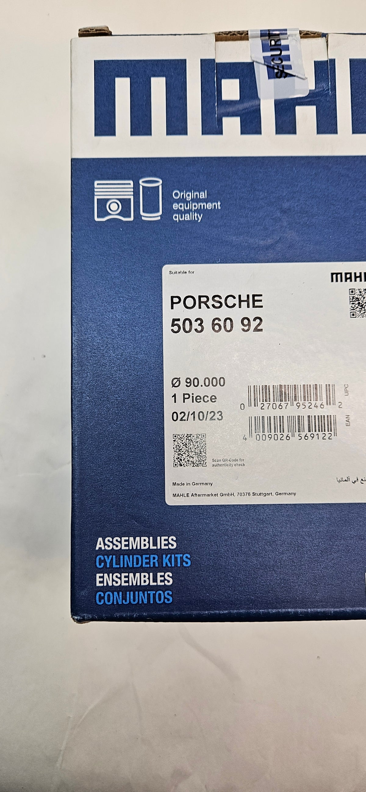 SET OF 6 MAHLE 503 60 92 OEM PORSCHE PISTON AND CYLINDER (EURO RS 2.7 LITER, 90.0 MM, 8.5:1 COMPRESSION, NIKASIL)