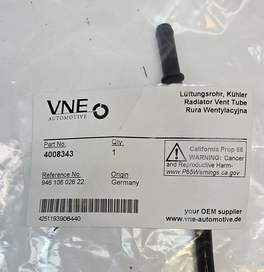 PORSCHE 4008343 COOLANT VENT LINE FOR LEFT/RIGHT CYLINDER HEADS - 94610602622 - O.E.M.