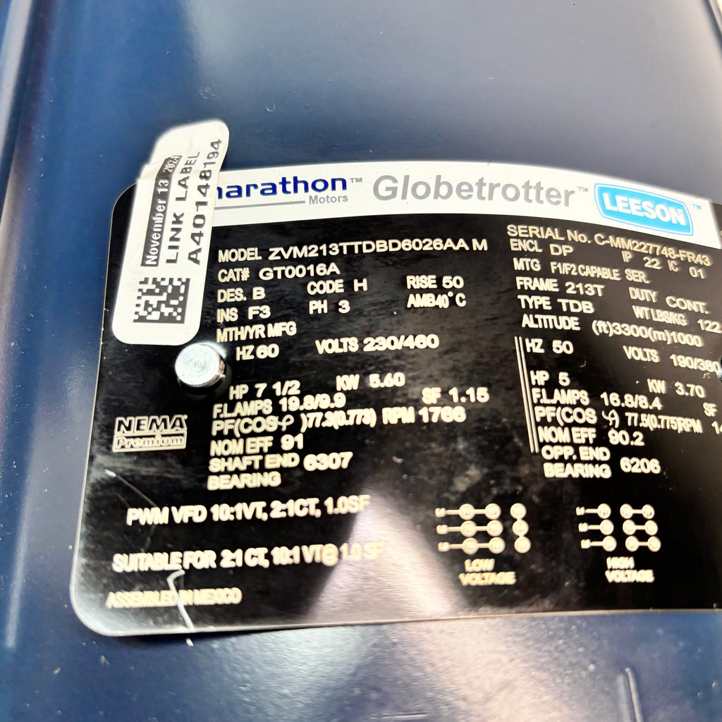 (DAMAGED) MARATHON 7.5 HP 1800 RPM 230/460V 3PH OPEND DRIP ELECTRIC MOTOR GT0016A