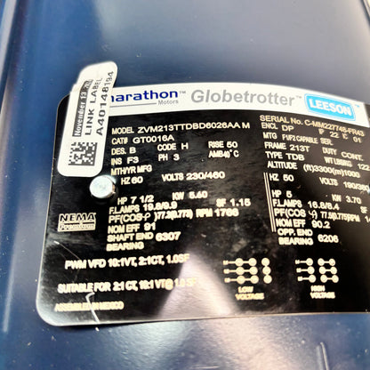 (DAMAGED) MARATHON 7.5 HP 1800 RPM 230/460V 3PH OPEND DRIP ELECTRIC MOTOR GT0016A