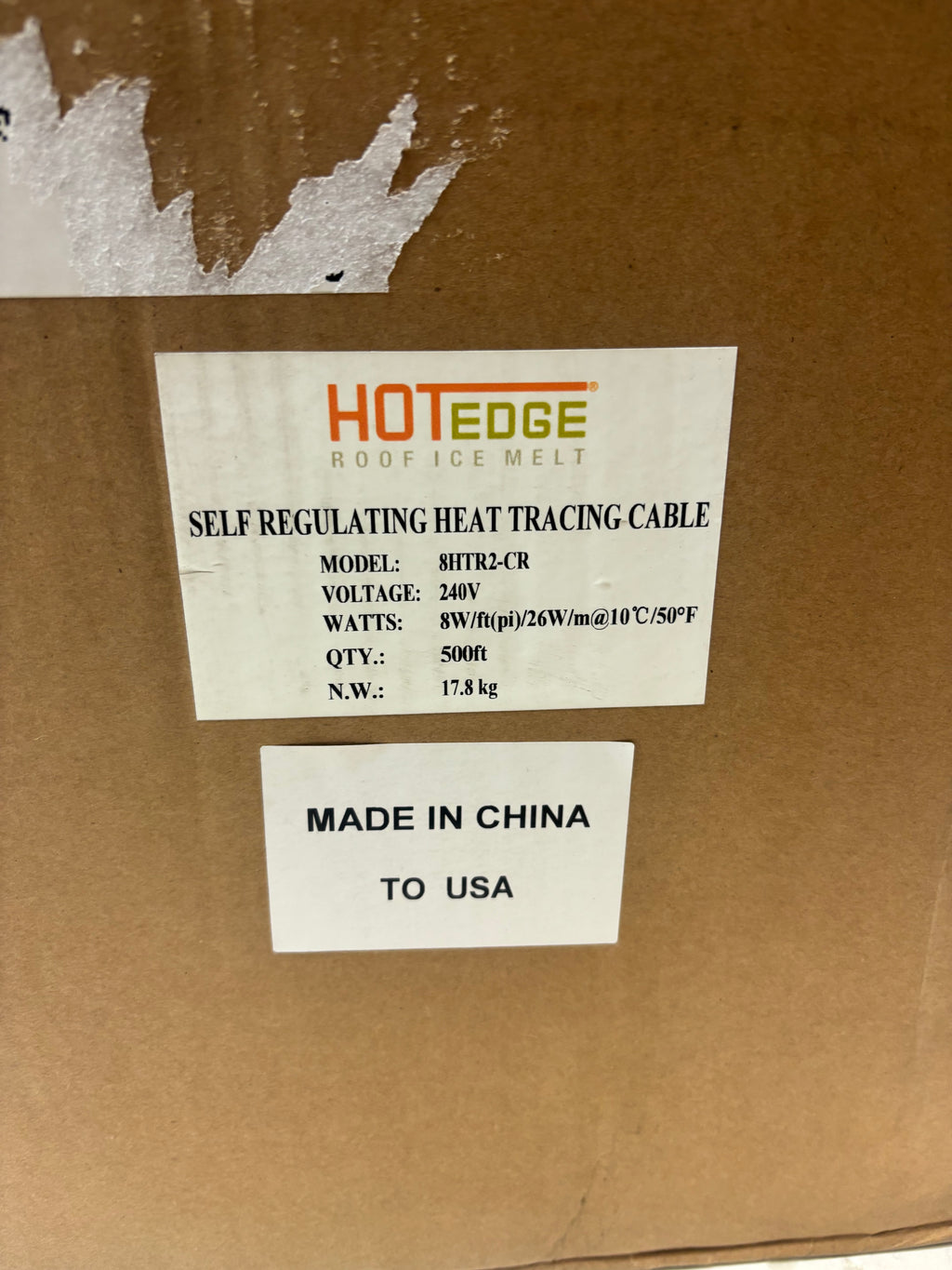 HOTEDGE ROOF ICE MELT SELF REGULATING HEAT TRACING CABLE 500 FT 240V 8W 8HTR2-CR