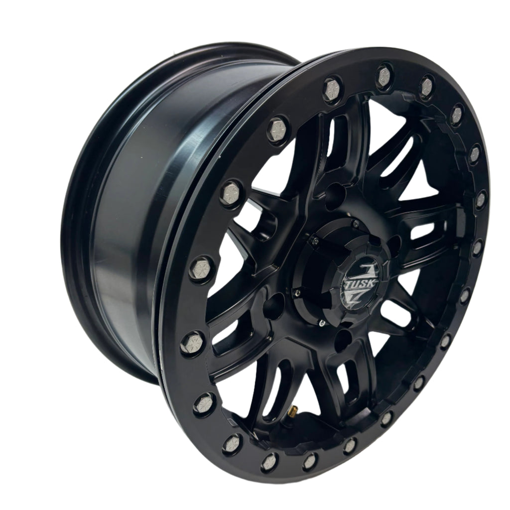 2 TUSK TD672 BLACK MATTER WHEELS 15X7 ET 30 4X6-1/4