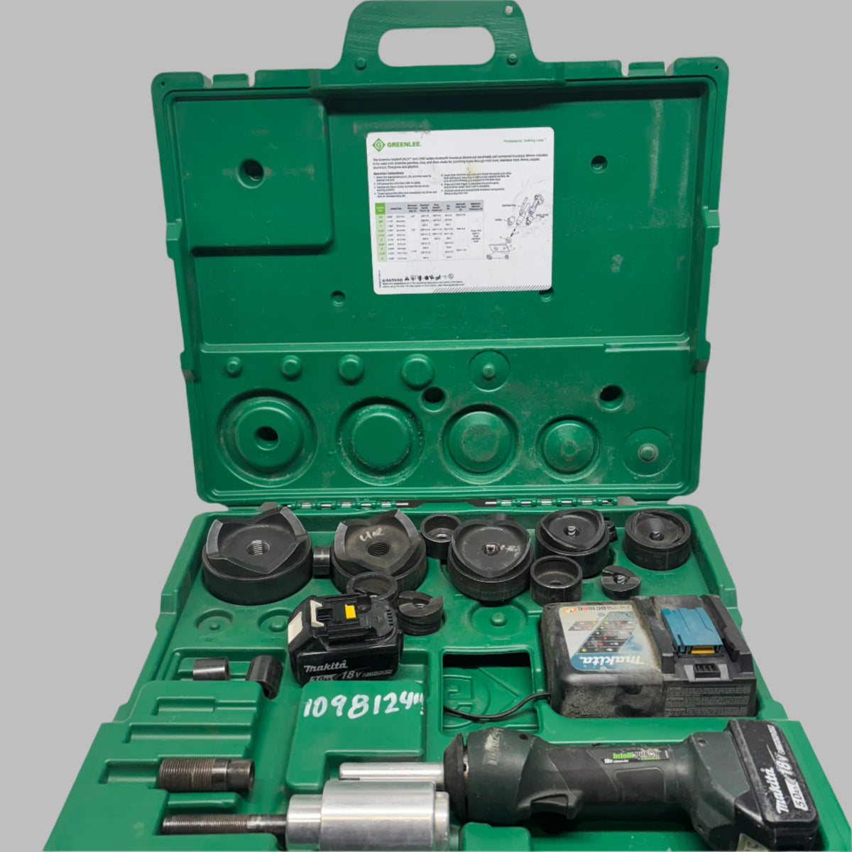 USED GREENLEE LS100X INTELLI-PUNCH 11-TON BATTERY-HYDRAULIC KNOCKOUT PUNCH KIT WITH SLUG-BUSTER