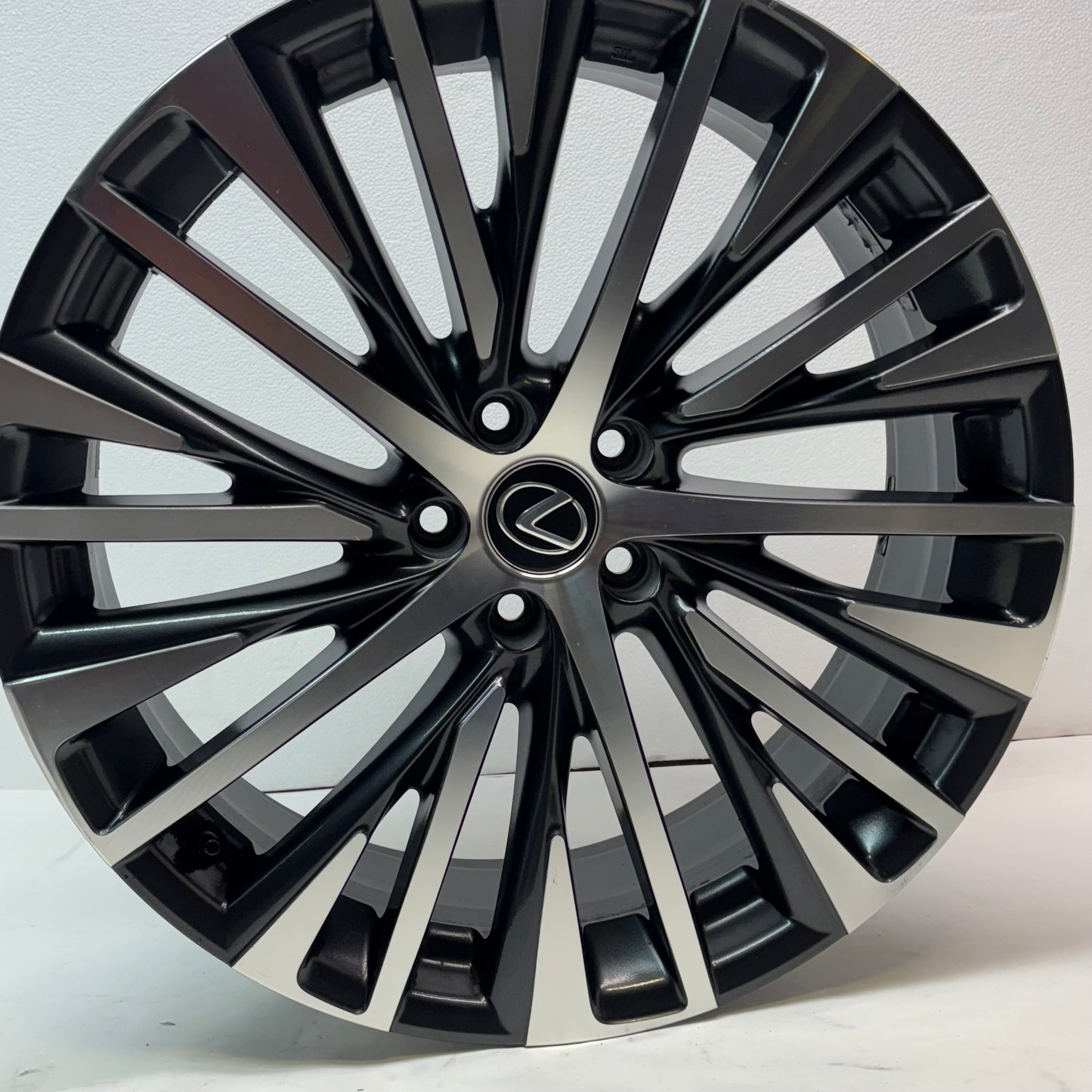 USED 21" LEXUS RX350 23-24 21X8 20 SPOKE MACHINED BLACK ORIGINAL OEM WHEEL RIM