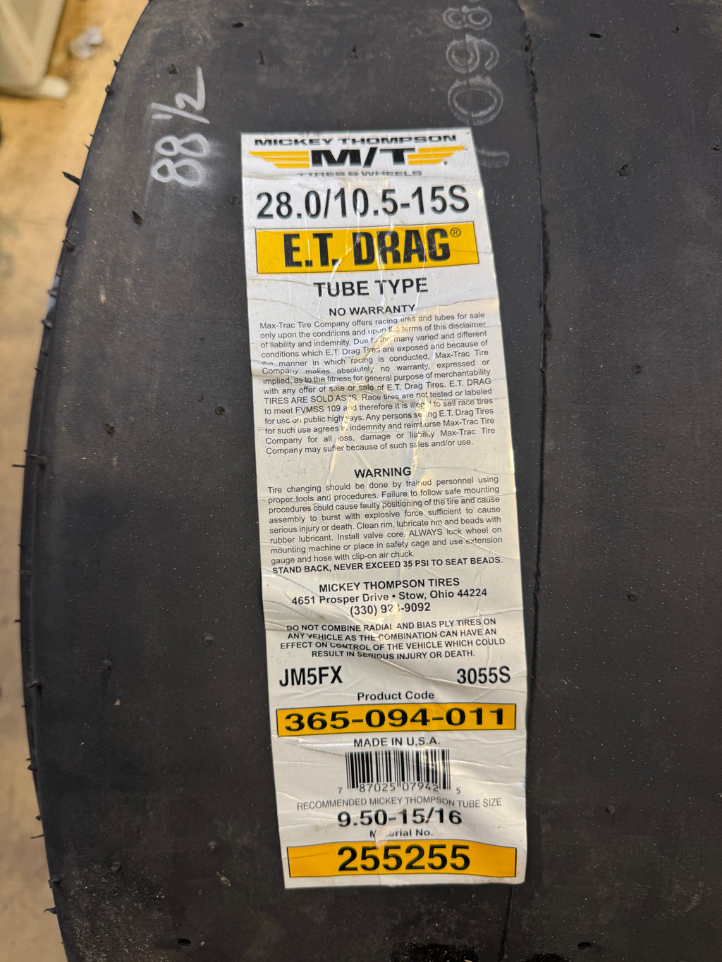 MICKEY THOMPSON ET DRAG BSW  28 10.5 15S DRAG SLICK TIRE 255255