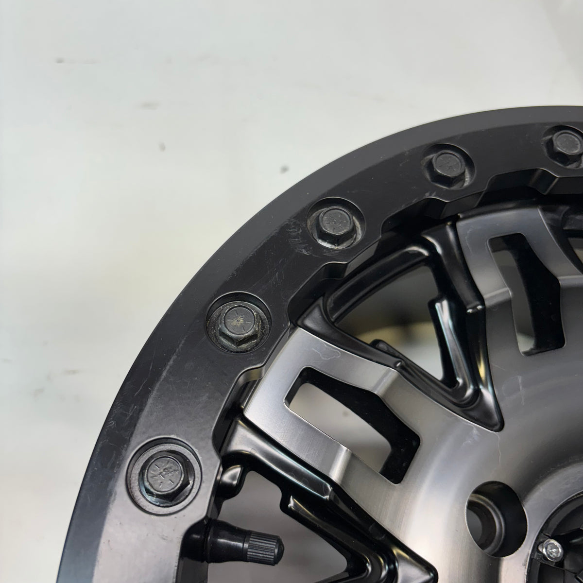 2 TUSK TETON BEADLOCK ATV UTV GUN METAL/BLACK WHEELS 14X7 4/114.3 ET+30
