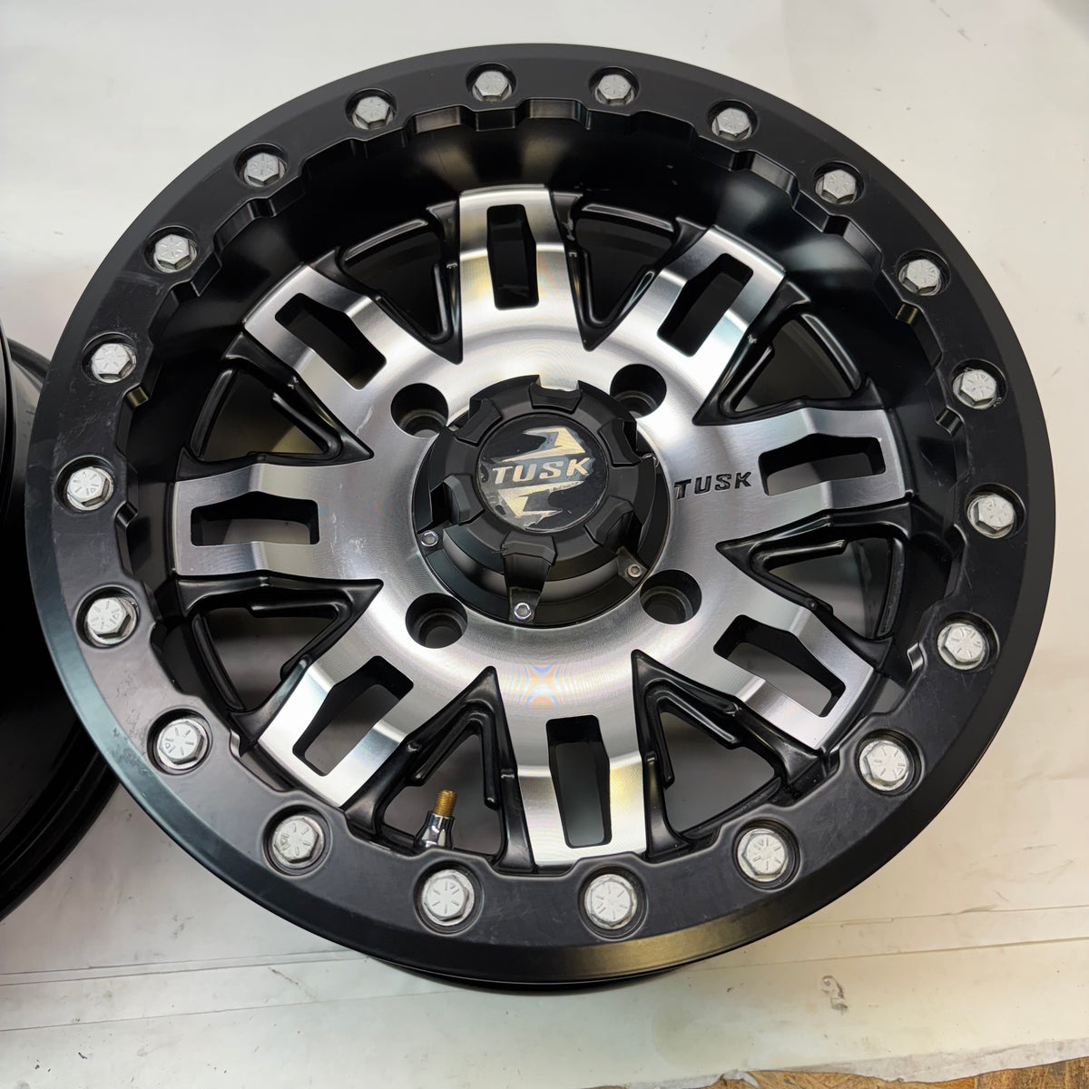 4 TUSK TETON BEADLOCK ATV UTV MACHINED/BLACK WHEELS 14X7 4/139.7 ET+5