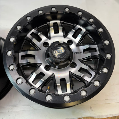 4 TUSK TETON BEADLOCK ATV UTV MACHINED/BLACK WHEELS 14X7 4/139.7 ET+5
