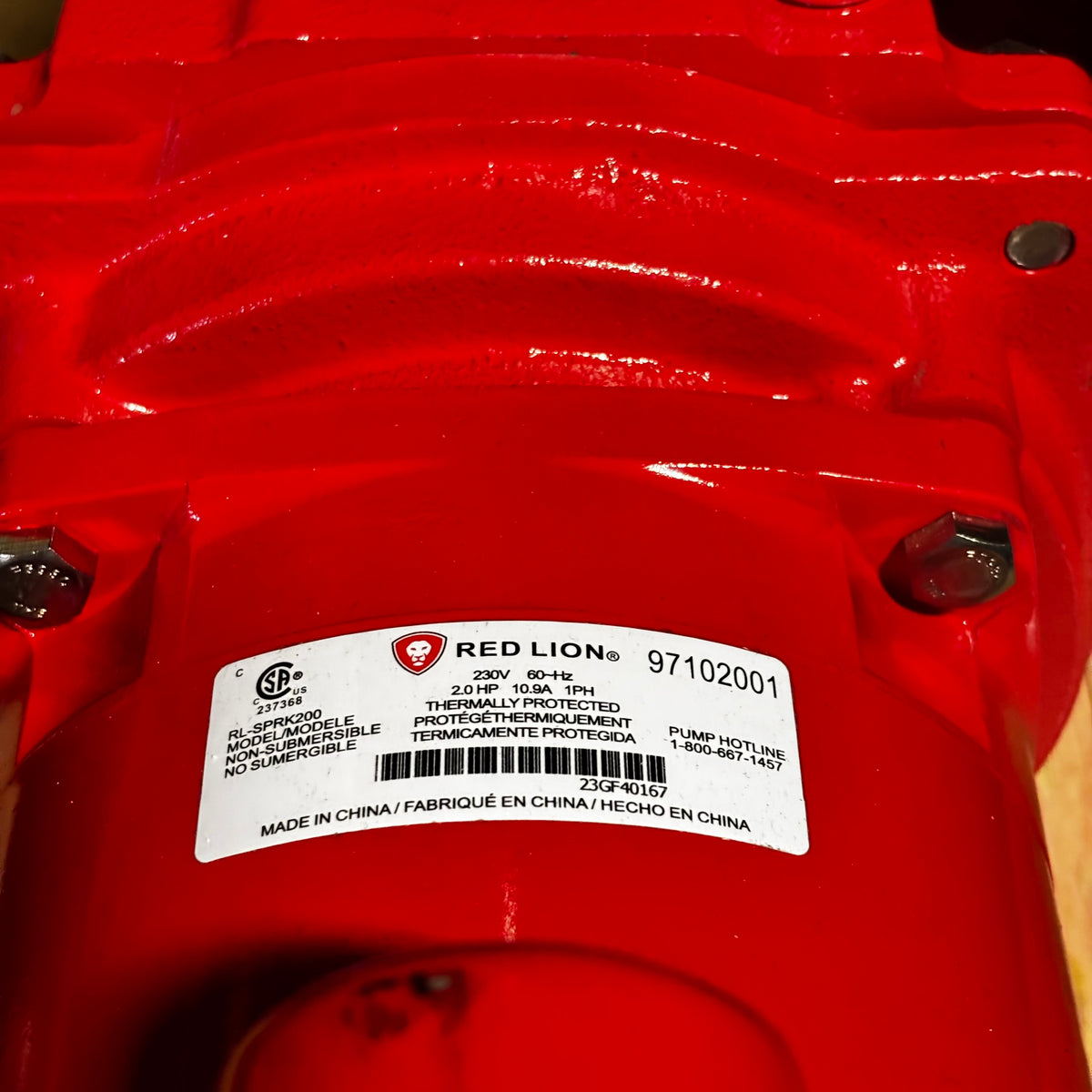 RED LION RL-SPRK200 230 VOLT 2 HP 76 GPM CAST IRON SPRINKLER/IRRIGATION PUMP WITH THERMOPLASTIC IMPELLER 97102001