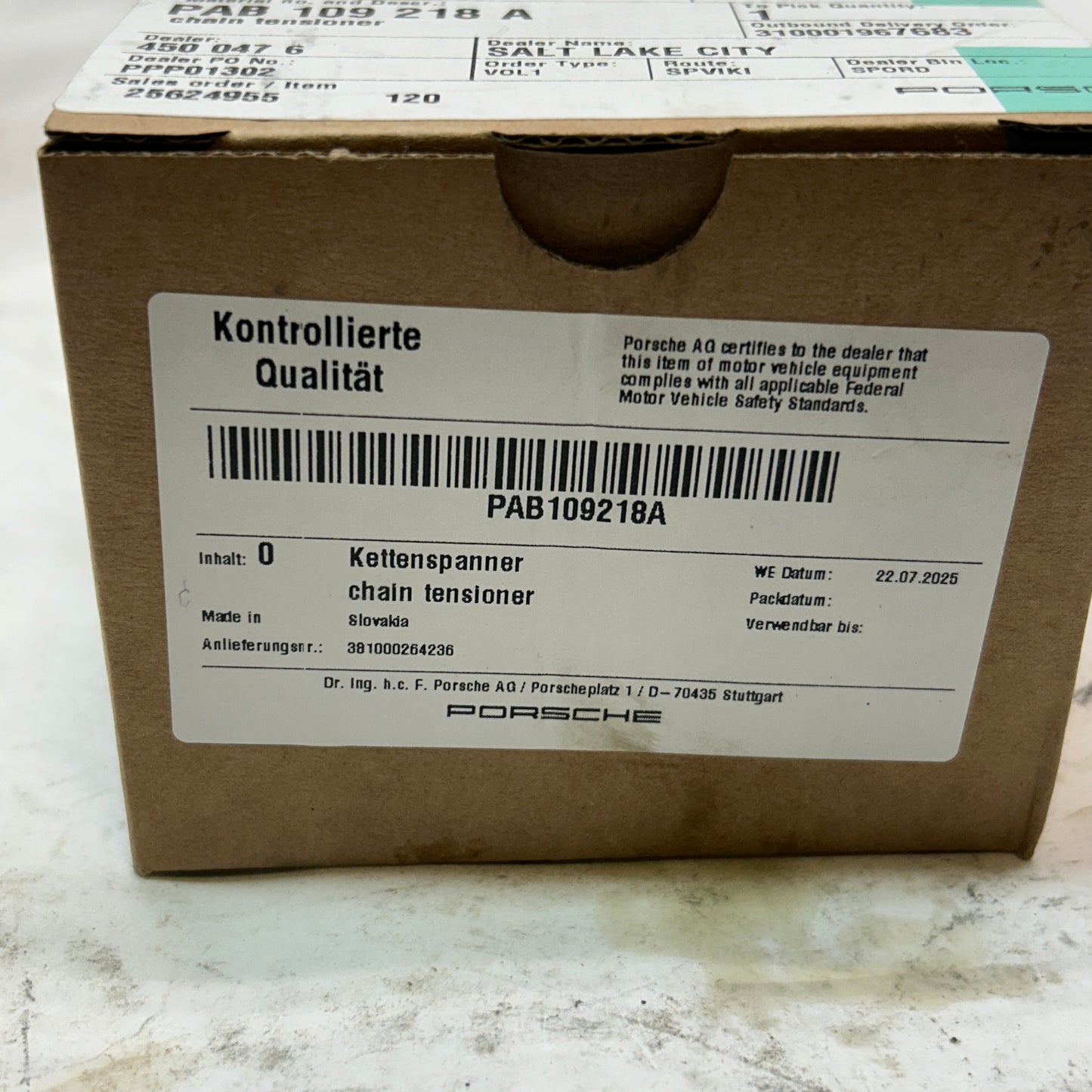 USED PORSCHE ENGINE TIMING CHAIN TENSIONER PAB109218A