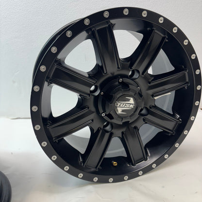 2 TUSK TD671B CASCADE MATTE BLACK WHEELS 4X4.5 14X7 ET30