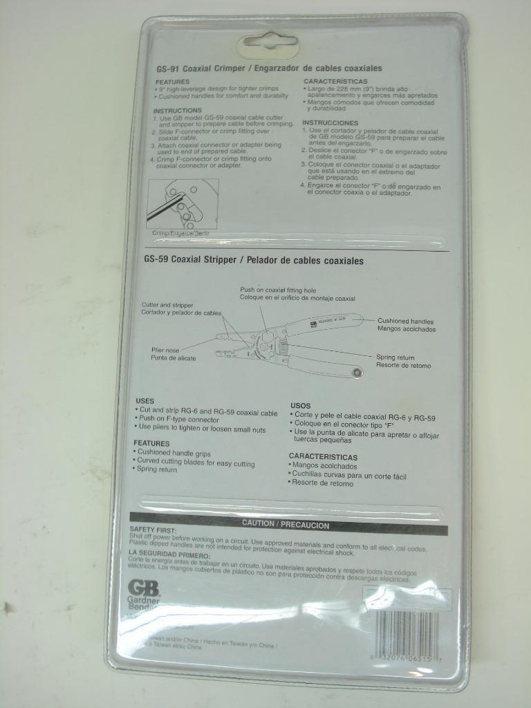 GARDNER BENDER DCK-001 COAX CABLE CRIMPING KIT GS-59 COAXIAL STRIPPER R22T5